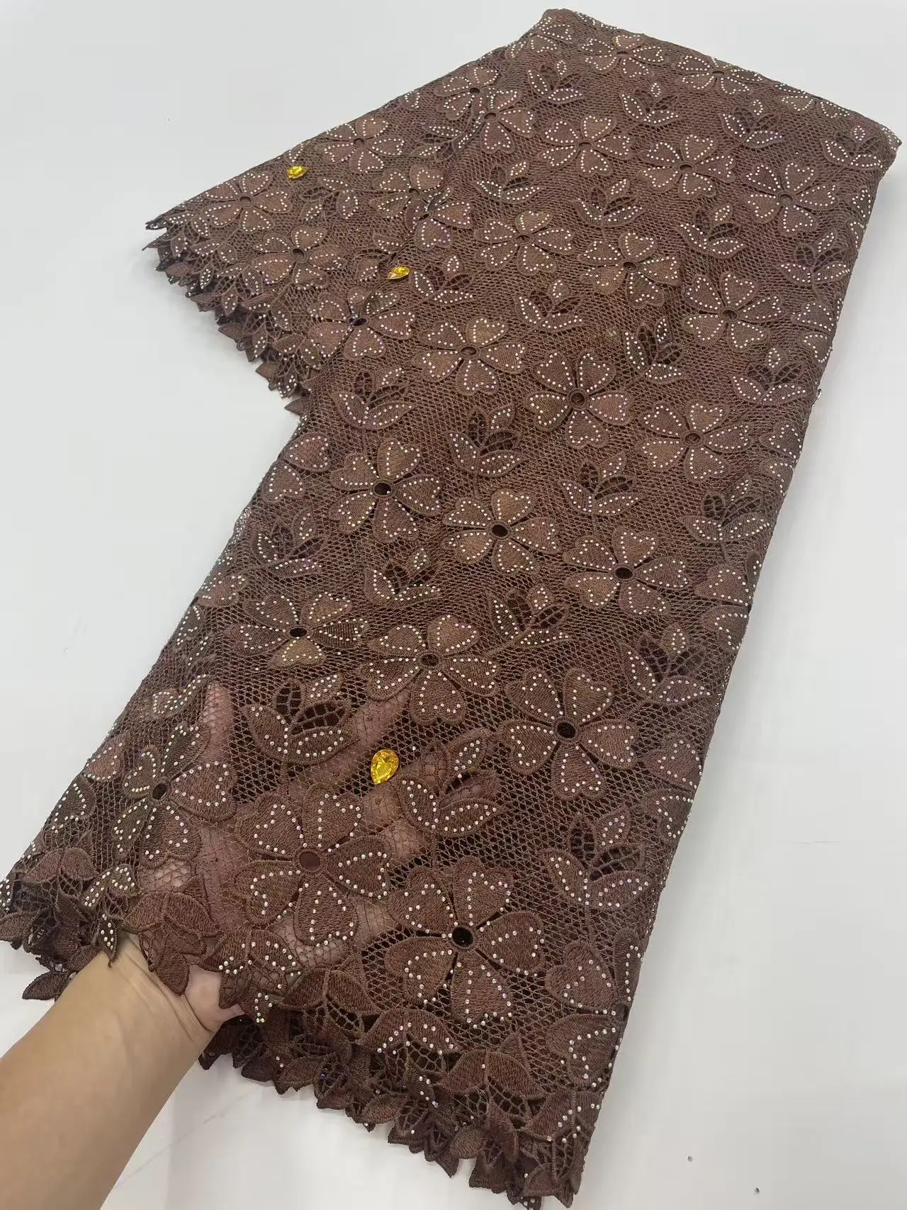 5 Yards Friendly Guipure Lace African Embroidered Cord Fabric 2026 Latest Design for Casual Occasional Wear Cupion Garment