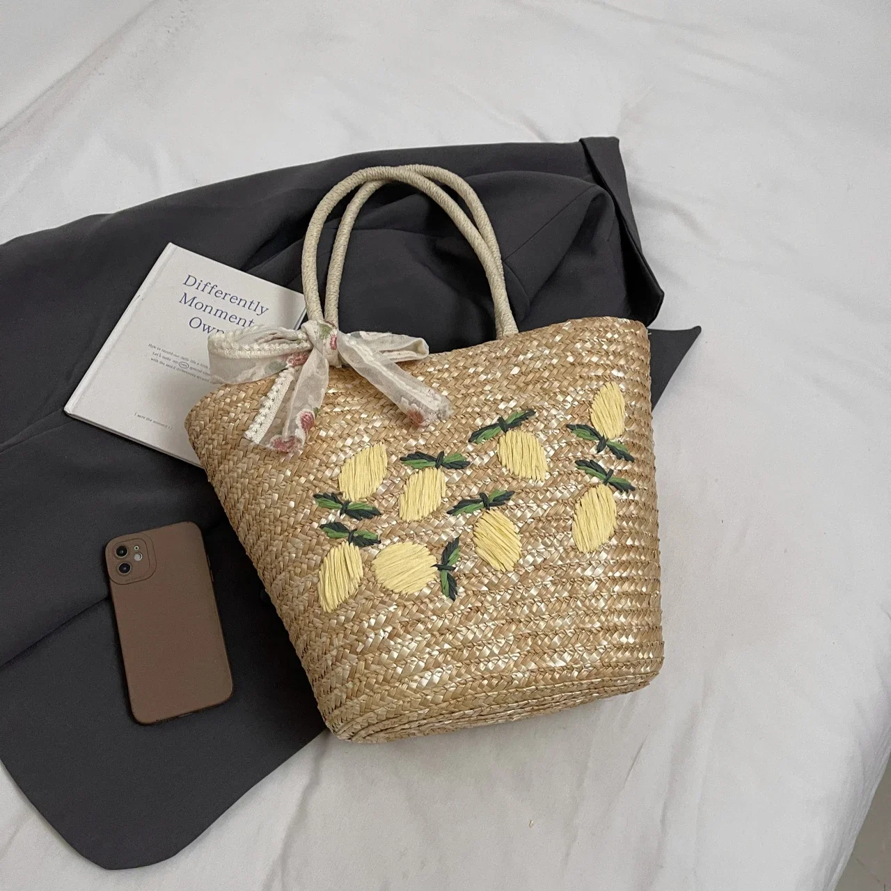 Large Capacity Beach Shoulder Bag Designer Embroidery Handbag Summer Handmade Rattan Bag Fashion Basket Straw Shopping Bag - view 4