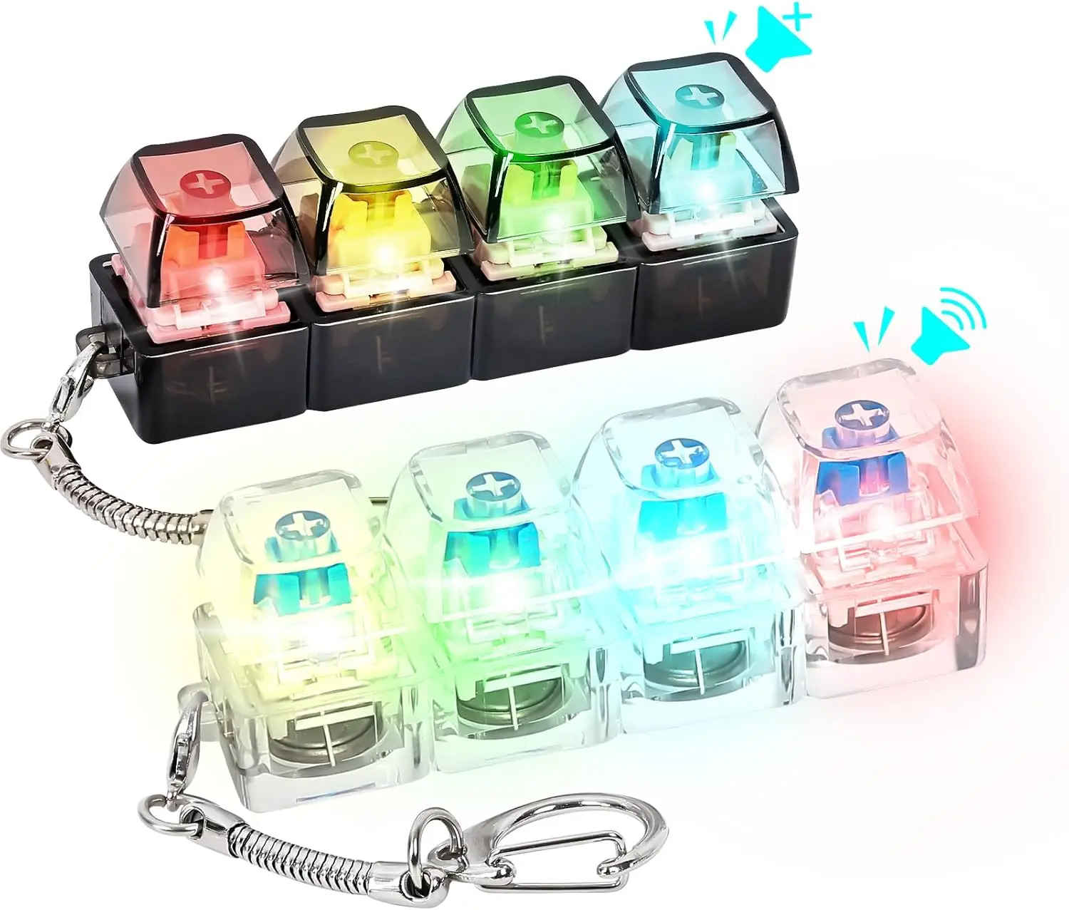 1/2 PCS LED Glow Keyboard Fidget Toy with Keychain Portable Decompression Button Clicker Stress Relief Finger Exercise Games