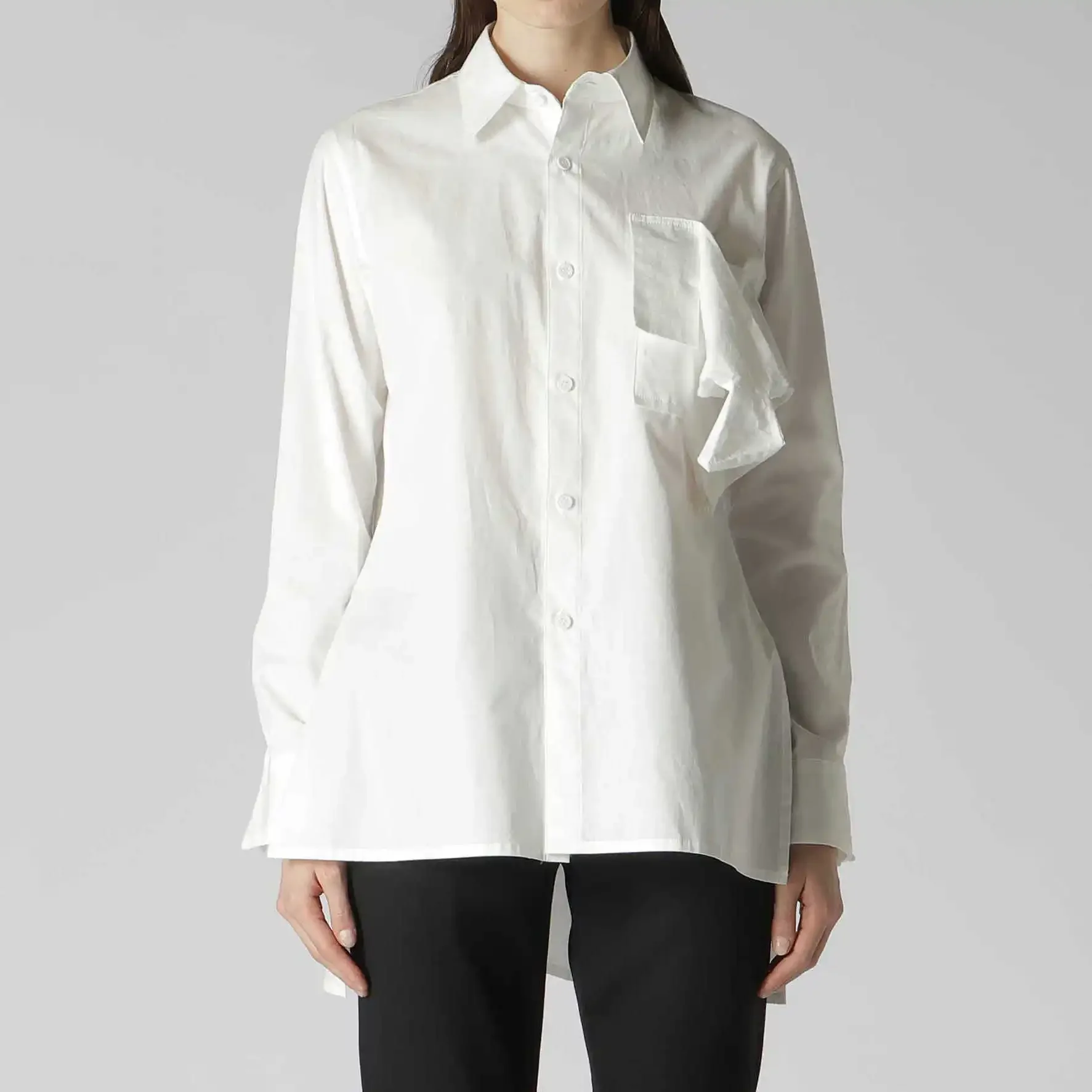 

YOJI OOAK японская оригинальная карманная рубашка с индивидуальным дизайном из чистого хлопка спереди, короткая сзади, длинная рубашка, топ для мужчин