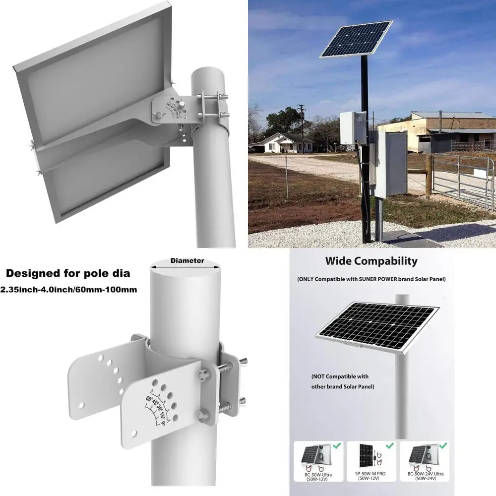 

Universal Solar Panel Mounting Bracket Kit for 50W Solar Panels, Adjustable, Fits Poles 2.35-4.0 Inches