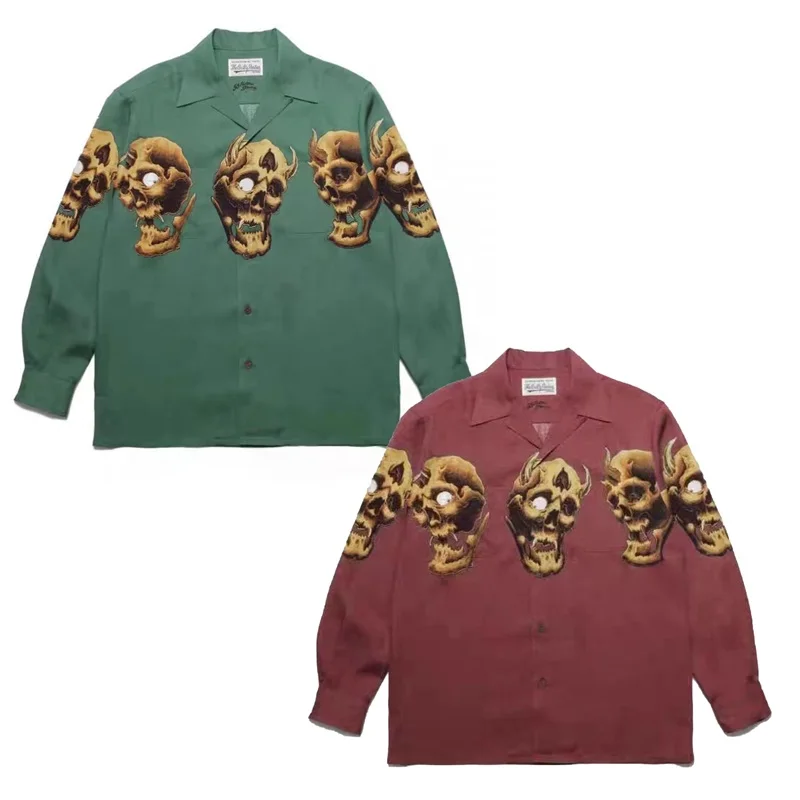 

Red Black Brand WACKO MARIA High Quality Digital Print DISCO Mirrorball Pattern Hawaii Mens Womens Long Sleeve Shirt