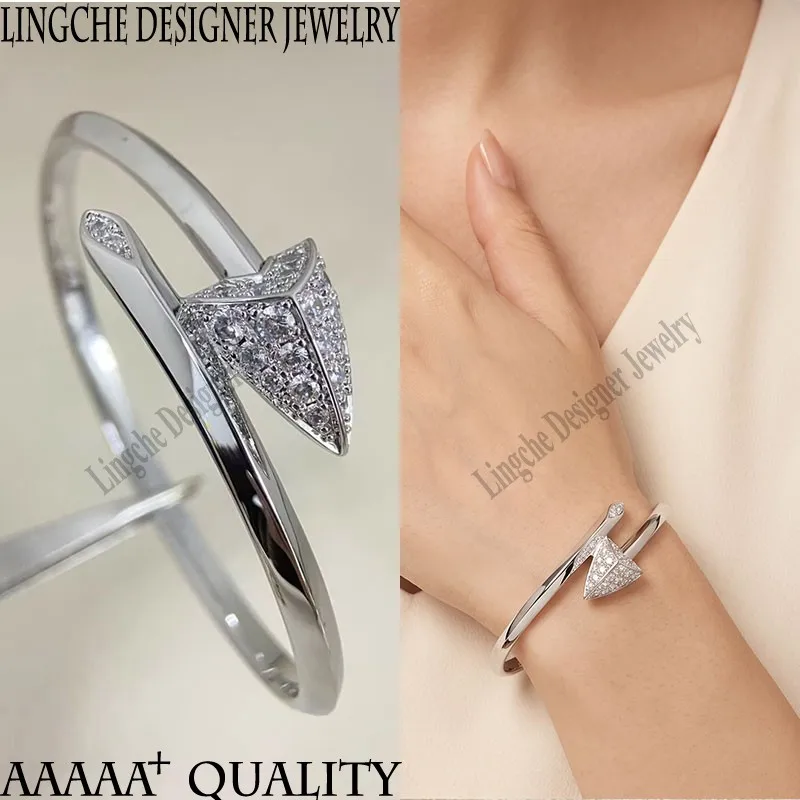New S925 Silver Women's 5A Zircon Inlay Arrow Bracelet Suitable Size 16-18cm Bracelet Bangles Luxury Designer Jewelry Party Gift