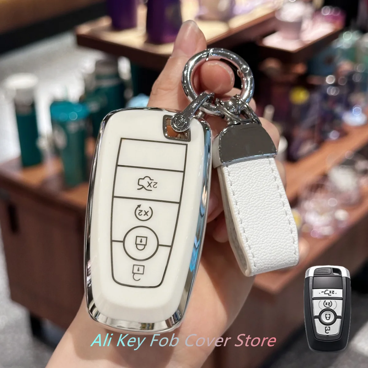 Key Fob Cover with Keyring for Ford F-150 Raptor Explorer Escape Fusion Bronco Sport Edge Lincoln Corsair Nautilus 4 Buttons