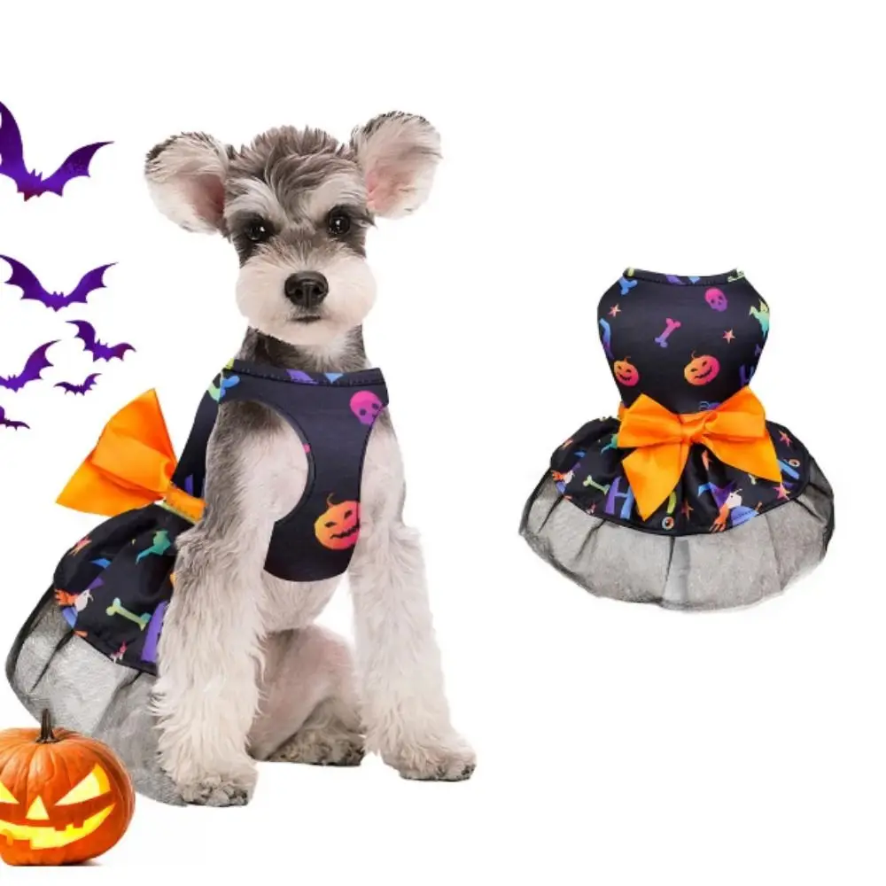 

Funny Polyester Halloween Dog Clothes Soft Breathable Dog Pumpkin Dress Skull/pumpkin Pattern Dog Bat Dress Halloween
