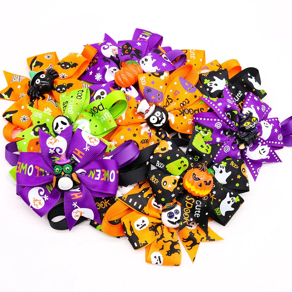 20PCS Dog Bow Ties Halloween Party Adjustable Pet Bowties For Dogs and Cats Pet Dog Collars Flower Dog Grooming Accessories