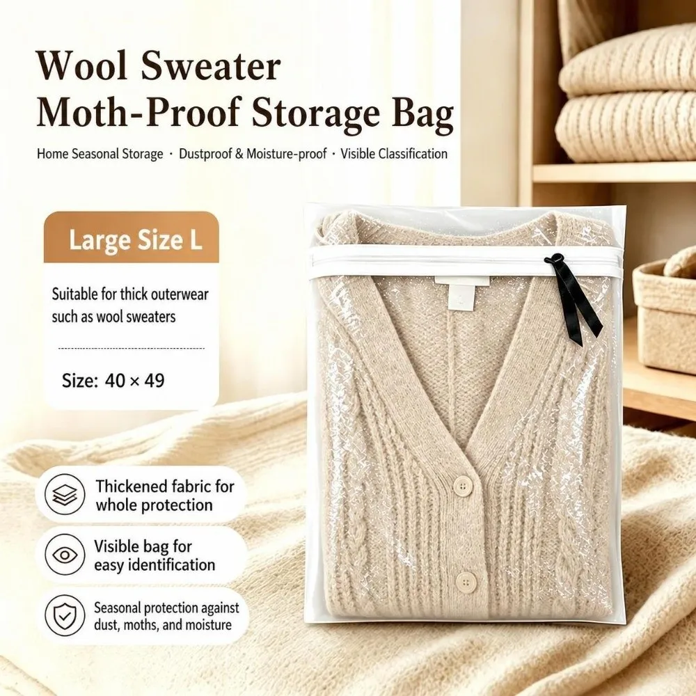 Insect Resistant Clothing Storage Bag Rectangular Anti Yellowing Sweater Storage Bag Breathable Cloth Zipper Closure