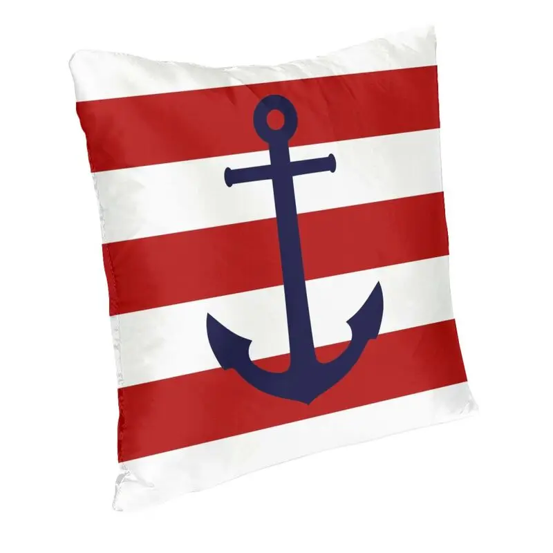 Nautical Navy Blue Anchor On Red Stripes Cushion Cover Double Side Sailing Sailor Throw Pillow Case Pillowcase Home Decorative