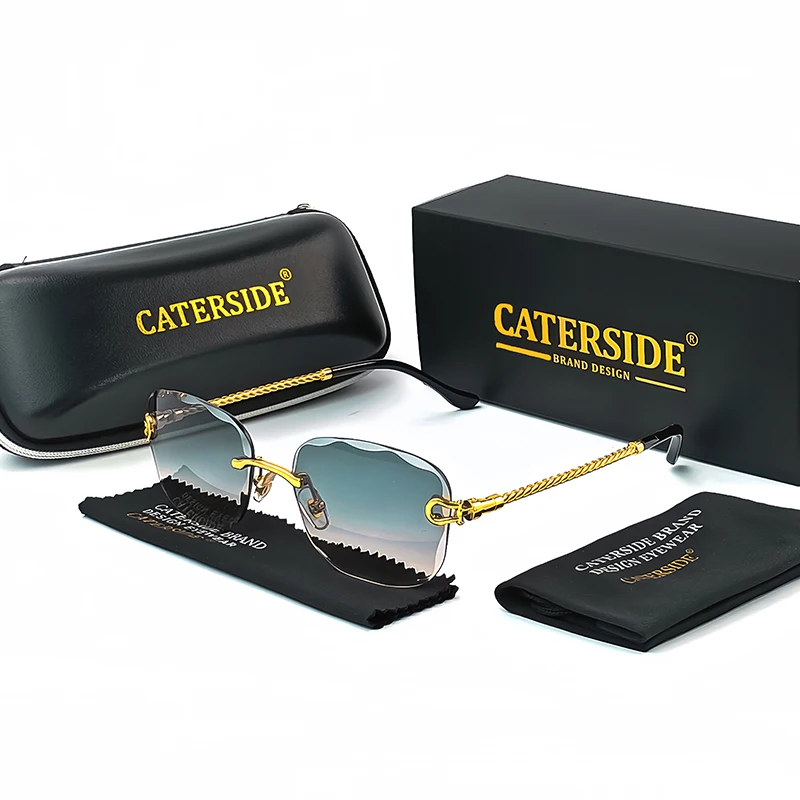 Raute ovale randlose Sonnenbrille Männer großen Metallrahmen Sonnenbrille Frauen Mode Party Meer Reise Brillen Geschenkset uv400