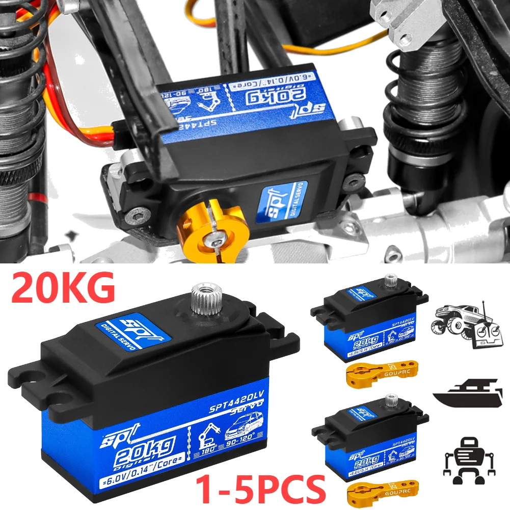 20kg High Torque Servo with Steering Servo Arm Metal Gear Servo for 1/10 RC Car For Tamiya For Touring Drift Car/Boat 1-5 PCS