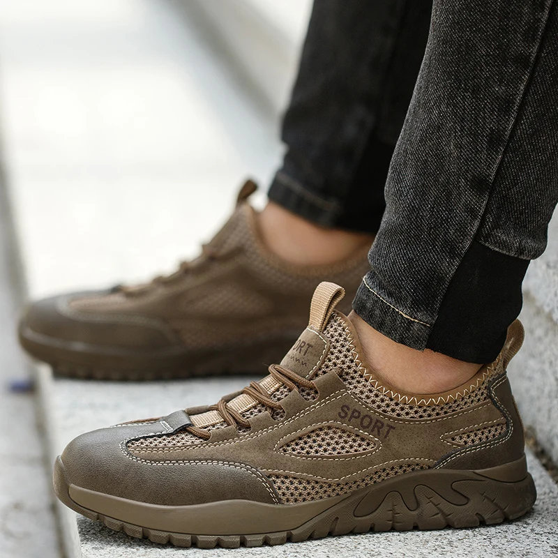 

Мужская повседневная дышащая рабочая обувь со стальным носком, летние защитные ботинки, рабочие кроссовки на шнуровке, защитная обувь