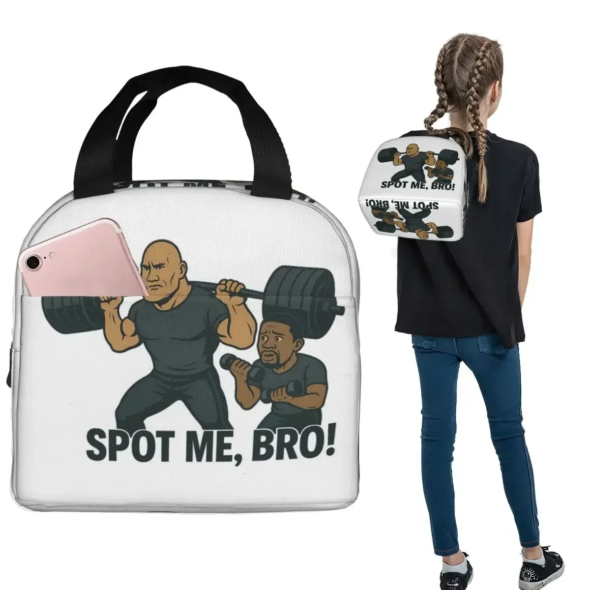 Bolsa de almuerzo con aislamiento con diseño de dibujos animados de Dwayne Johnson y Kevin Hart para mujeres y niños, cajas de comida portátiles, bolsa térmica para el almuerzo