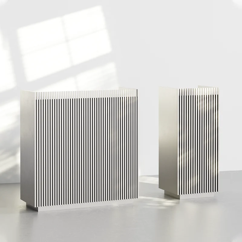 

Reception desk, simple modern restaurant front desk, wood grain grille welcome desk