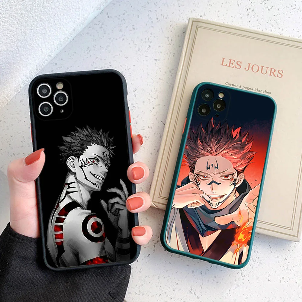 Custodia per telefono traslucida per iPhone 16 15 14 7 8 Plus 13 12 11 Pro Max XR XS SE Mini Ryomen Sukuna Jujutsu Kaisen Cover posteriore opaca