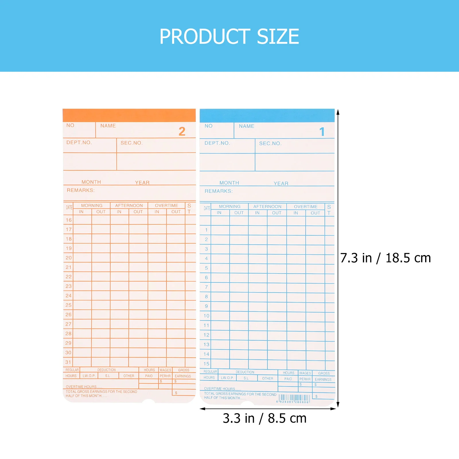 1 conjunto de cartões de tempo de dupla face em inglês, papel de atendimento, uso de escritório, folhas de tempo, cartões de rastreamento de funcionários, material de escritório