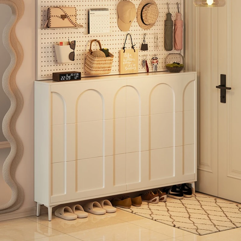 Cream wind tipping bucket shoe cabinet ultra-thin household entrance indoor shoe rack white Slim porta zapatos home furniture