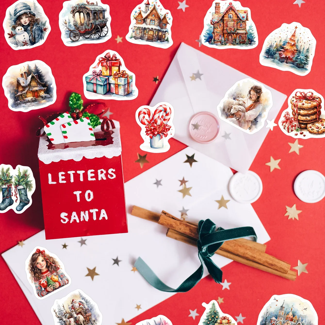 40 Pcs Watercolor Christmas Sticker Santa Claus Holiday Season Snowman Tree Waterproof Aesthetic Stickers Scrapbooking Material