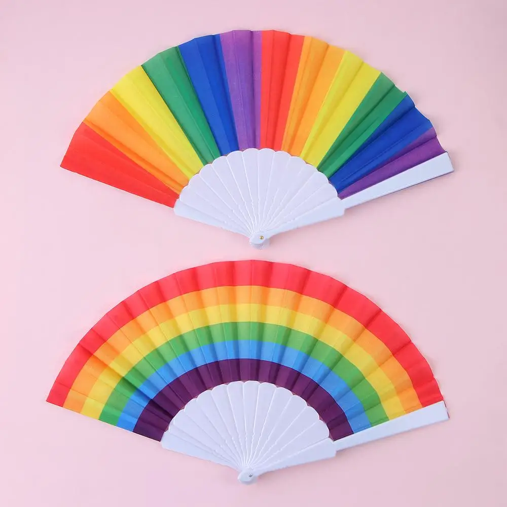 Dance Hand Fan Summer Gift Decoration Fan Folding Rainbow Folding Fan Photo Prop Tool Rainbow Folding Dance Handle Hand Fan