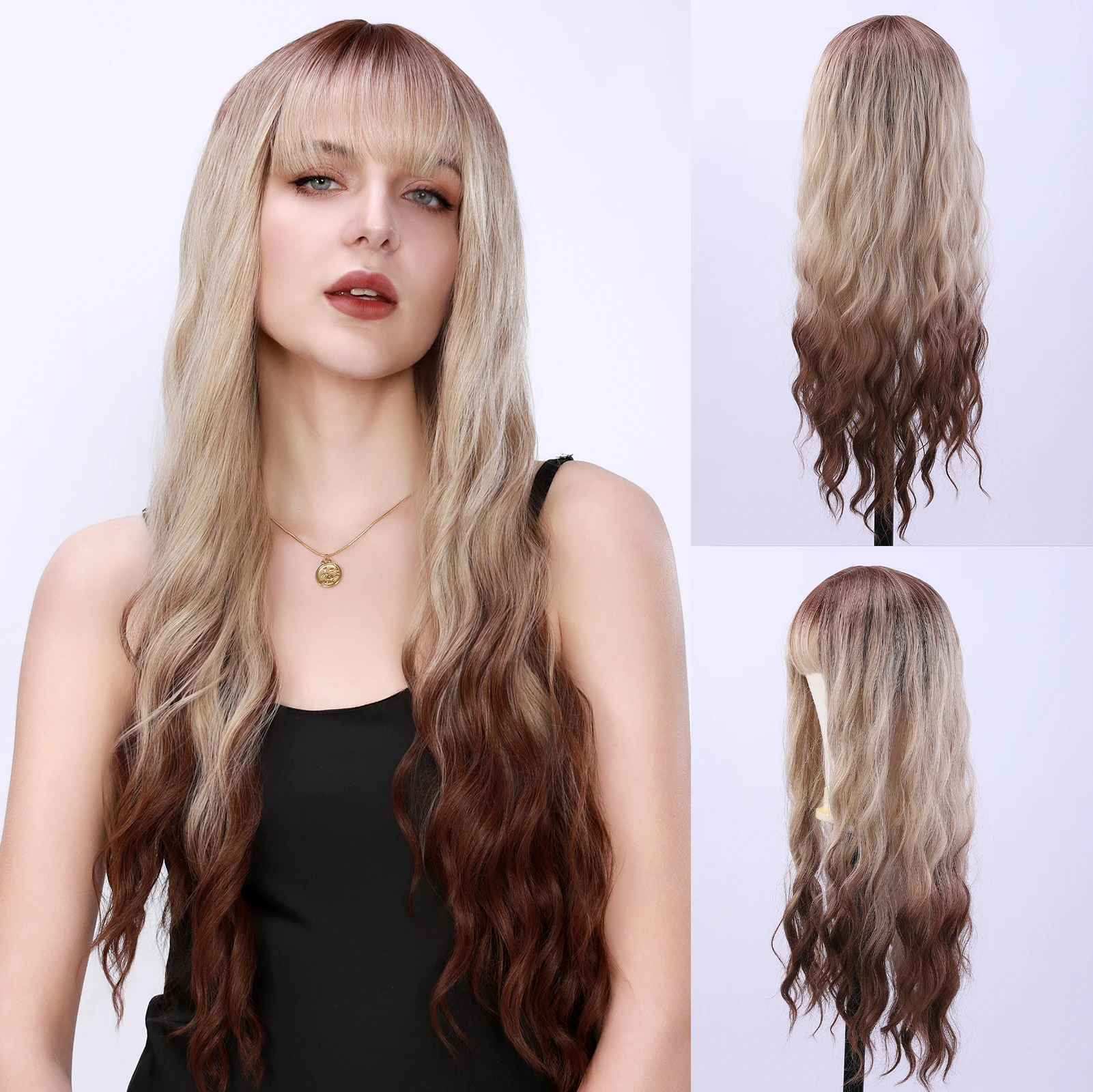 

Модный парик с челкой, парик из высокотемпературного синтетического волокна, для вечеринок и прогулок, сетчатая шапочка-чубчик, плотность 150%