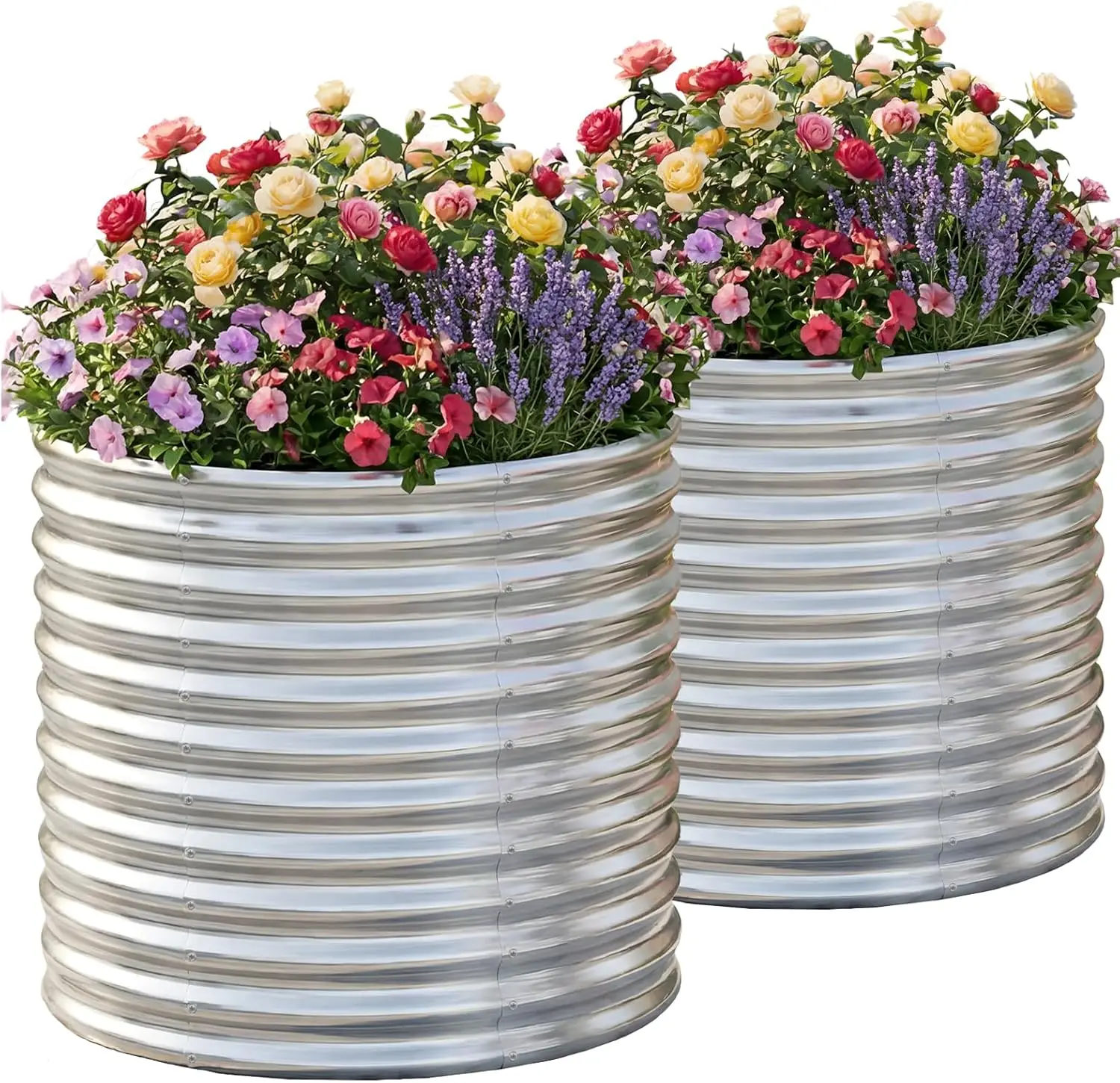 2 Pack 3x3x3ft Round Galvanized Raised Garden Bed Outdoor Metal Planter Box for Vegetables