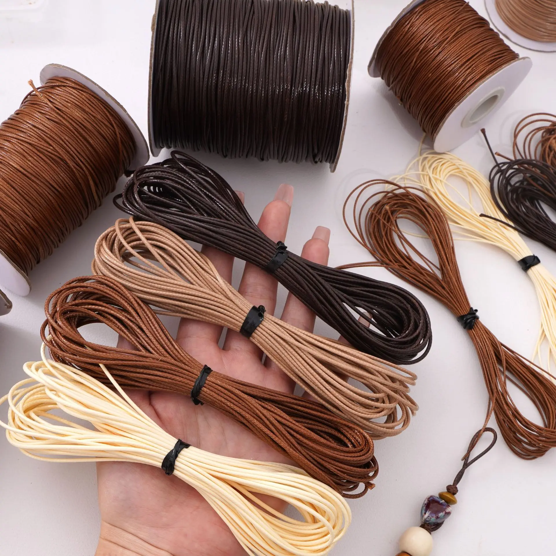 Waxed Cotton Cord Brown Beige Wax String for Jewelry Making Bracelet Necklace DIY Macrame Beading Thread Craft Rope