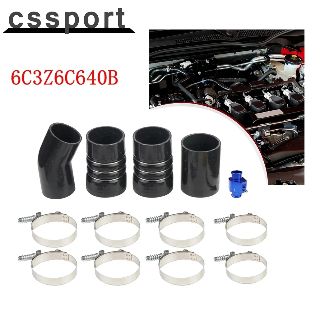 

6C3Z6C640B 1 Set Turbo Intercooler CAC Pipe Boots Clamps Black Kit For 2003-2007 Ford Only 6.0L Powerstroke Diesel Silicone hose