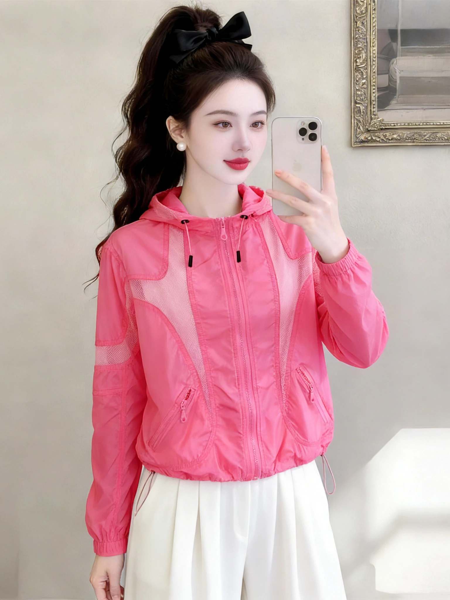 

Dopamine Style Candy Colored Hooded Short Summer Jacket Women's Lightweight Sun Protection Loose Fit Drawstring Outerwear