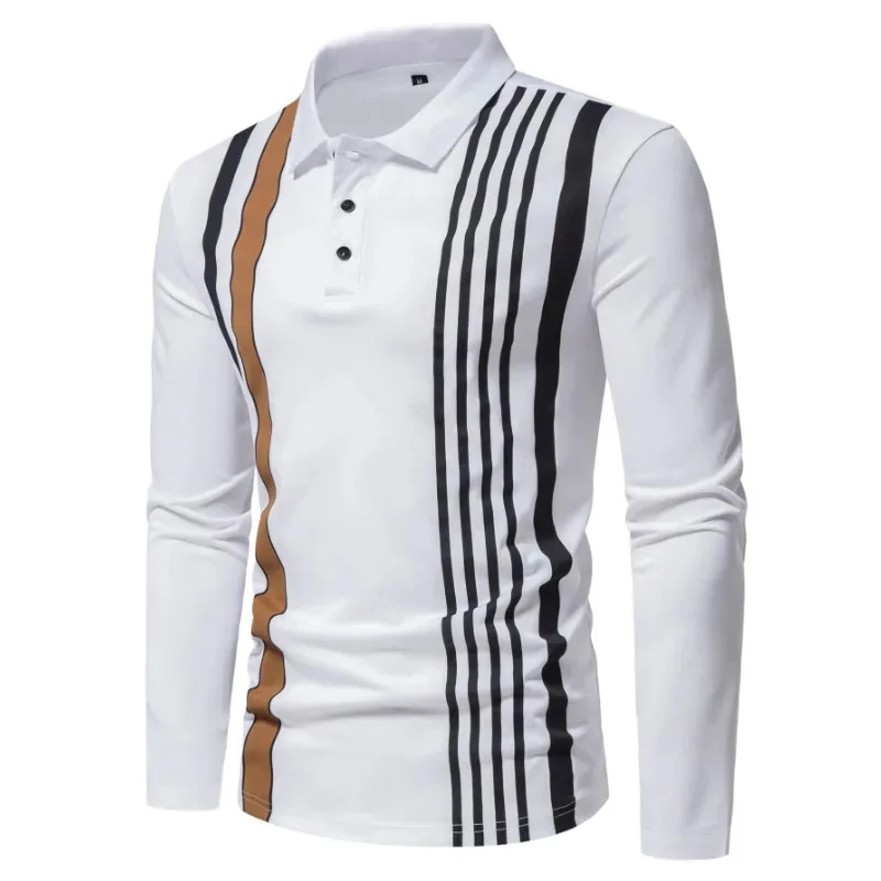 

Autumn New Solid Stripe Design Polo Polo Polo Collar Men's Long Sleeve Shirt