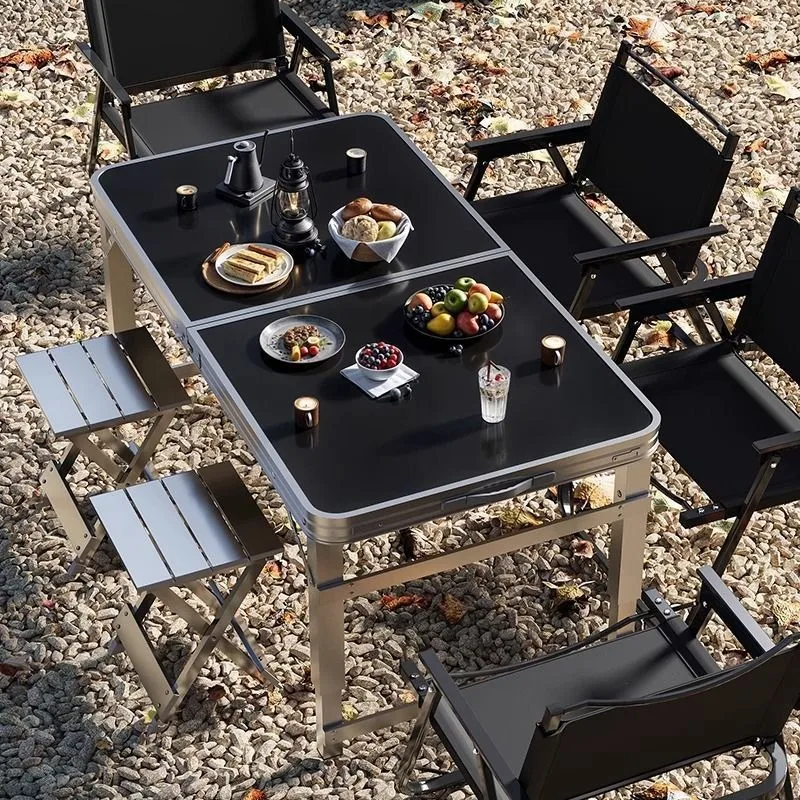 Outdoor folding table and chair set, waterproof and scratch-resistant camping picnic bold bracket stable load-bearing