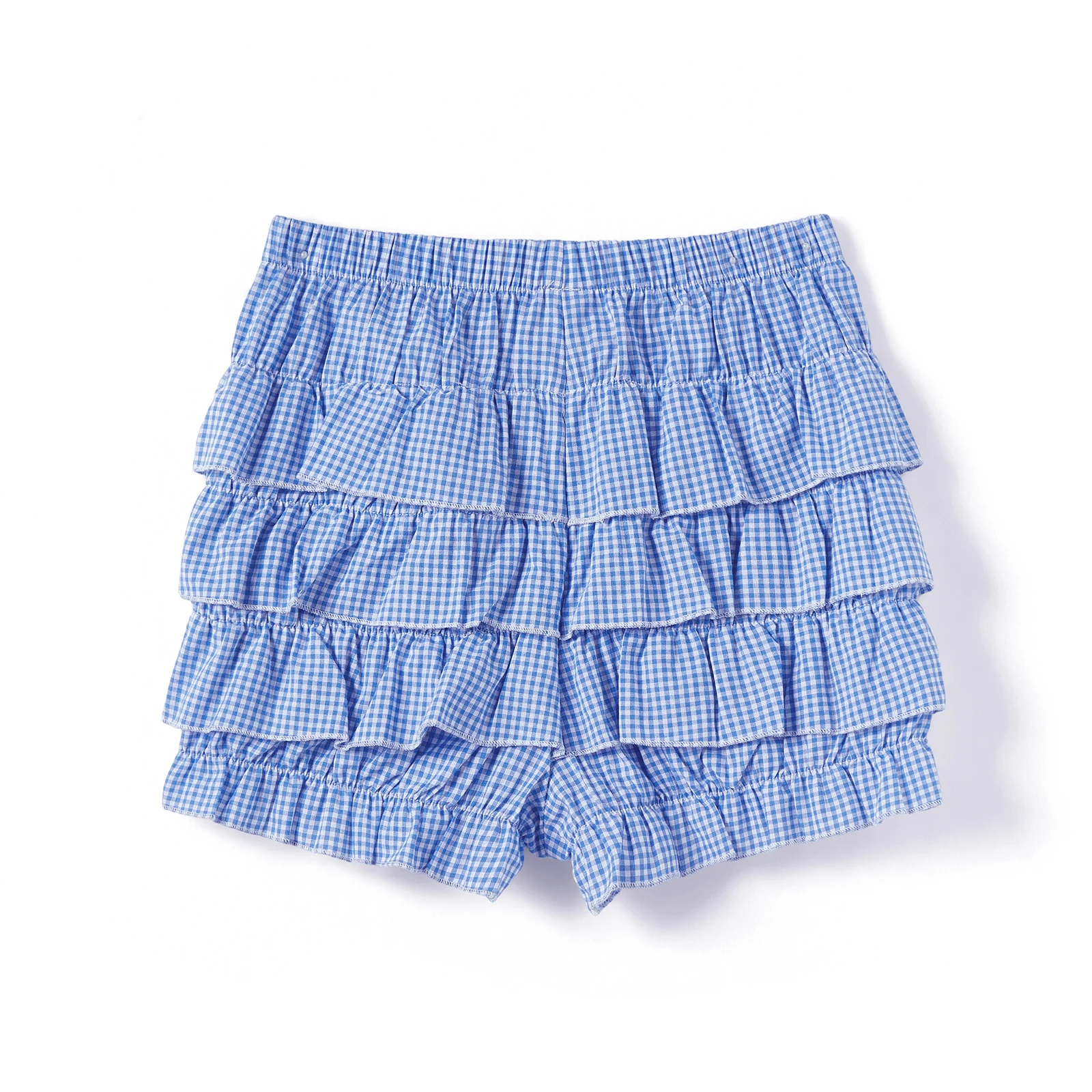 شورت نسائي بطبقات مكشكشة وخصر مطاطي وقوس صغير من الأمام وطباعة منقوشة شورت صيفي #5