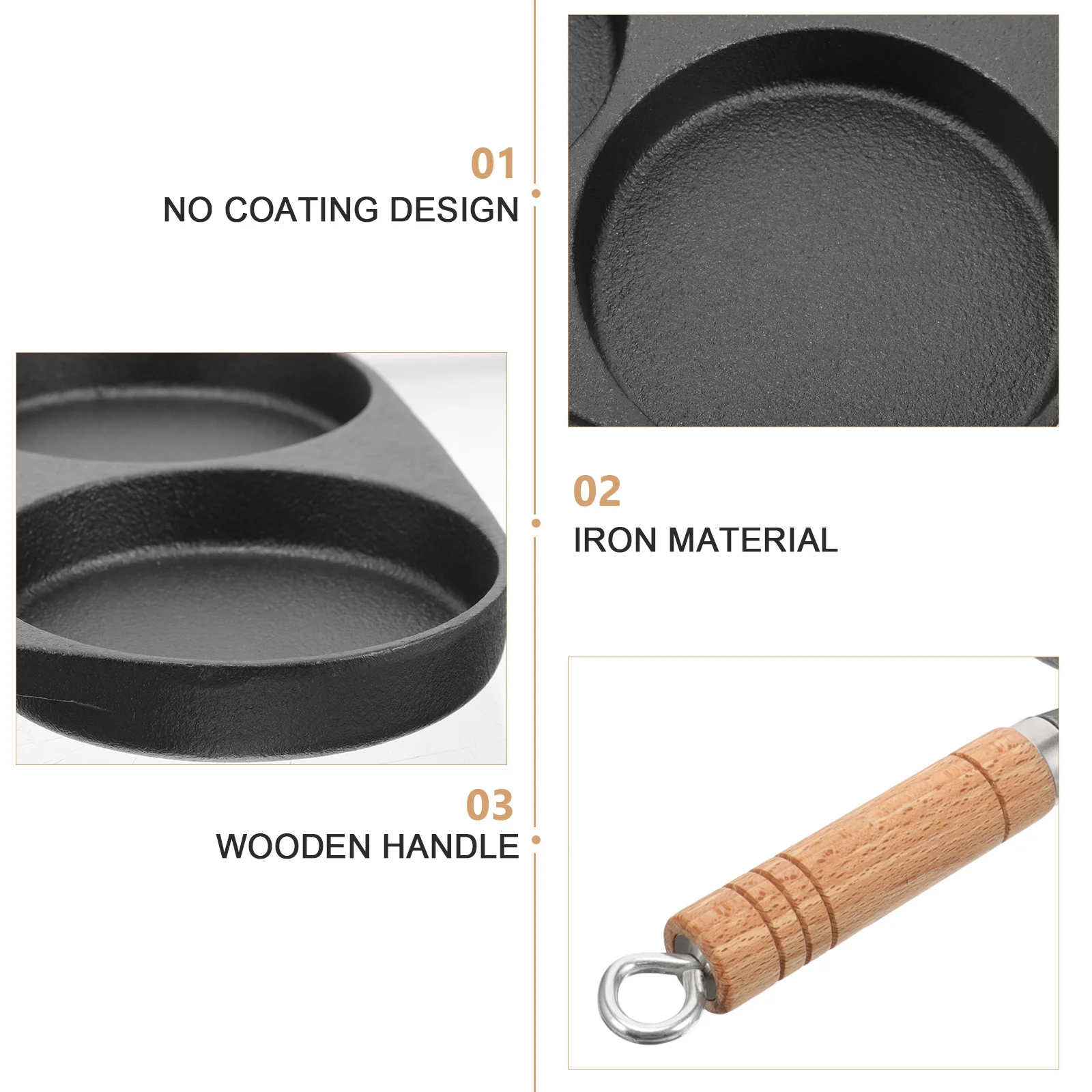 

3-Hole Egg Frying Pan Efficient Performance Non-Stick Surface Easy to Use and Clean Fried Egg Frying Pan Cast Iron Cookware