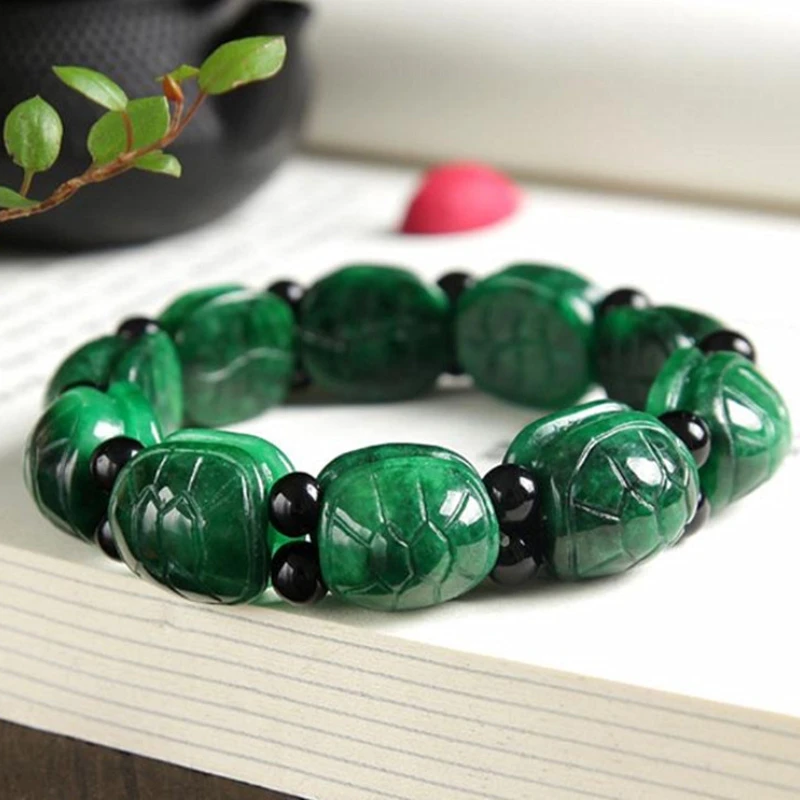 Dry green turtle shell bracelet, emerald iron dragon raw money turtle, tiger eye stone, meteorite, rich Jiatian bracelet.