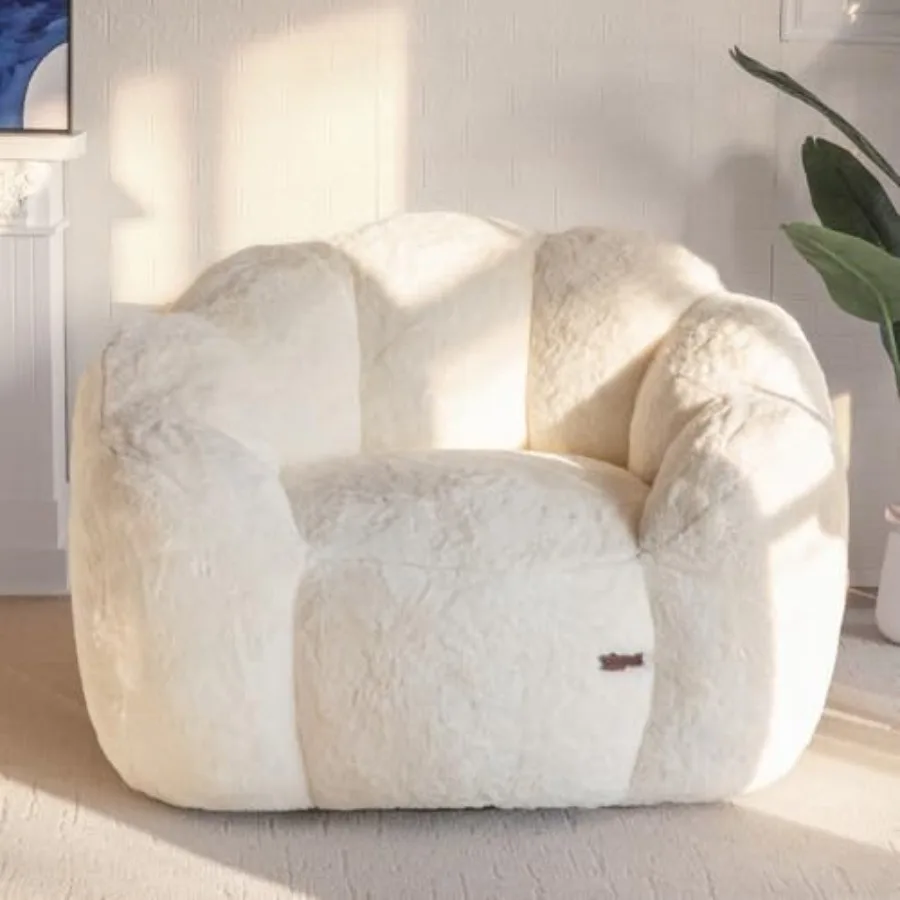 Bean Bag Chair for Adults Floral Shaped Bean Bag Sofa Ultra Soft Faux Fur Floor Sofa Large Reading Chair for Living Room Bedroo