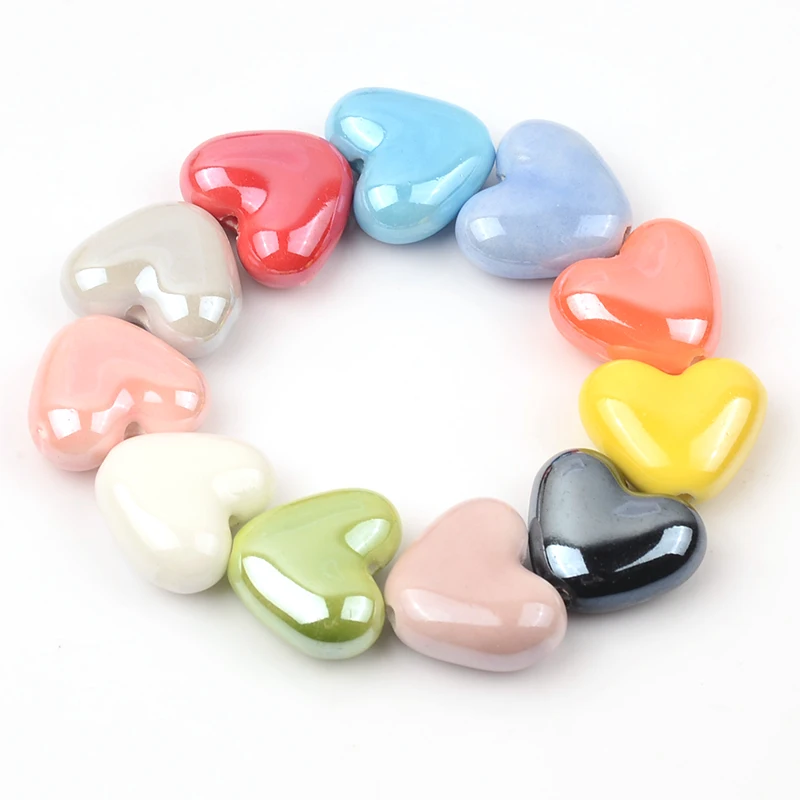 Image 6: Perles en céramique en forme de cœur d'amour, pour bricolage, Bracelets, colliers, fabrication de bijoux, accessoires faits à la main, vente en gros