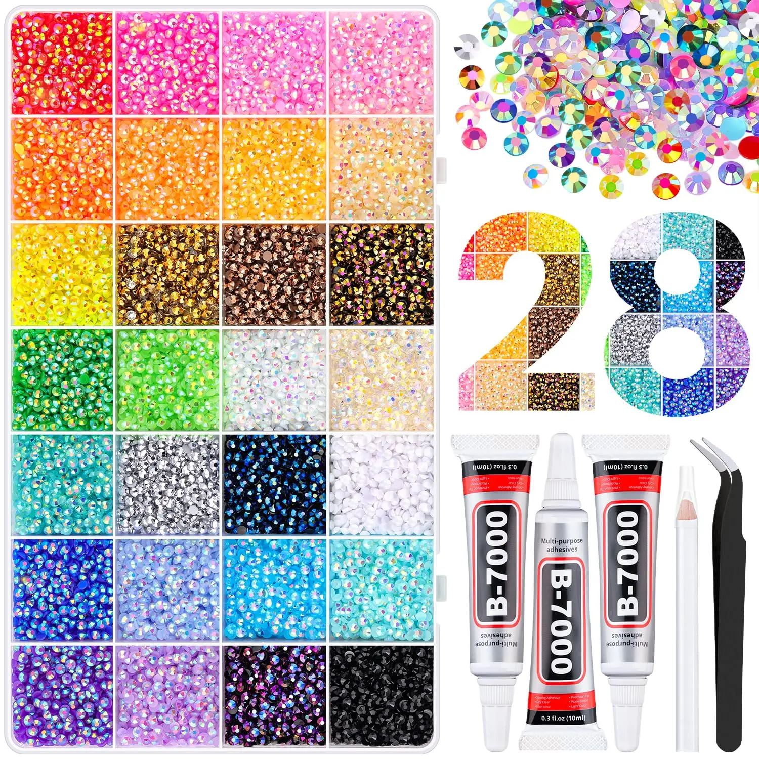 

34000Pcs Multicolor 3mm Rhinestones with B7000 Glue for DIY Crafts, Clothing, Shoes Decor