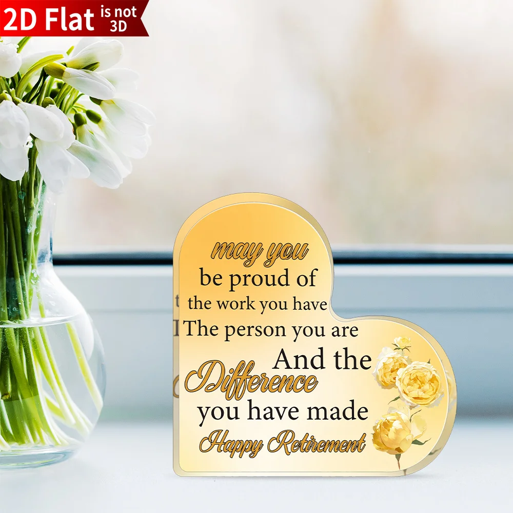Happy Retirement Gifts for Women Men, Heart Acrylic Plaque Coworker Leaving Present