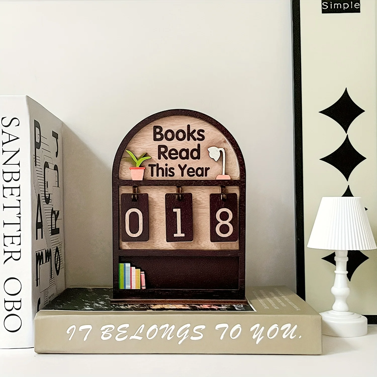 Wooden Annual Reading Tracker Display Tracks Up to 999 Books Text Base Design Sturdy Book Shelf Decoration Gift for Book Lovers
