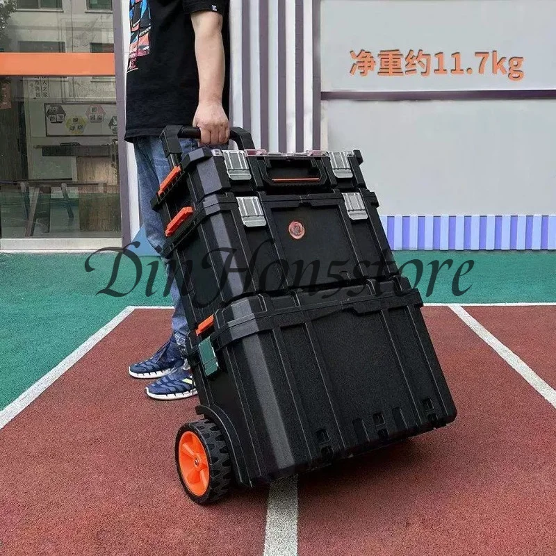Combined Tie Rod Toolbox Stacked Three-layer Storage Box Large Wheeled Removable Installation Toolbox Cart