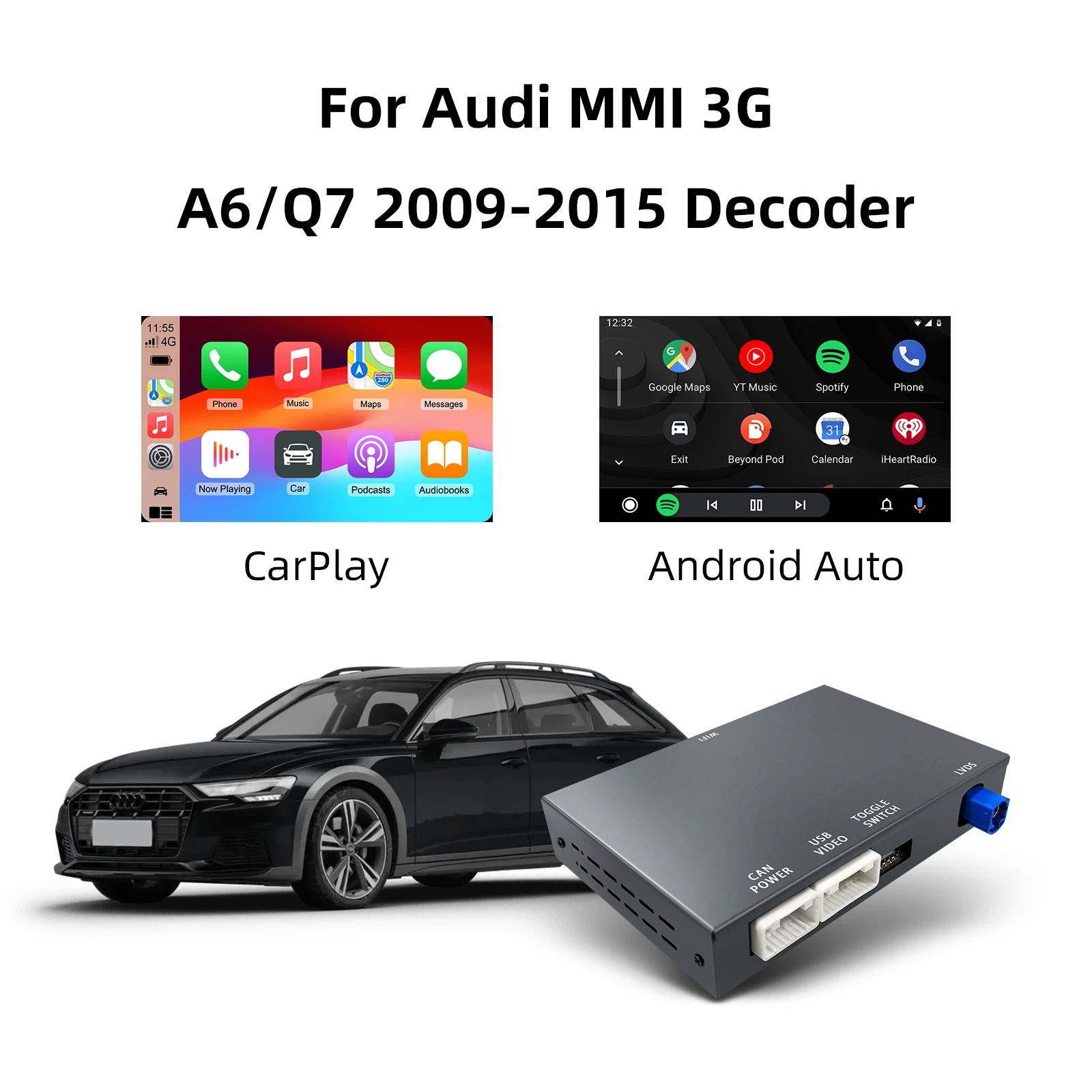صندوق فك ترقية شاشة OEM لشاشة Audi A6 Audi Q7 2009-2015، شاشة 6.5 بوصة/7 بوصة، MMI 3G مع مجموعة CarPlay وAndroid Auto Retrofit Kit