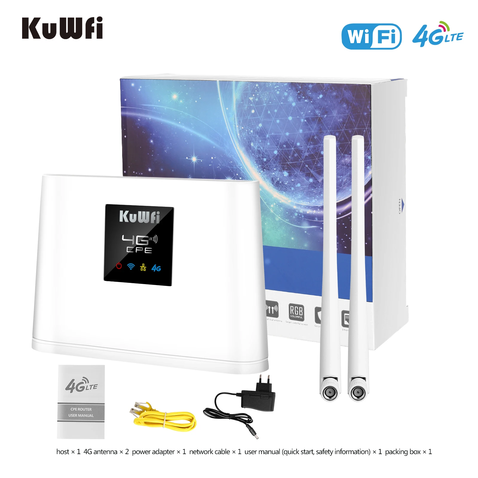 Kuwfi Router 4G Lte 150Mbps 4G Sim Wifi Router Modem Unlocked Met 2 Stuks Externe Antennes Wan/Lan Poort Sim Card Slot Btw Omvatten