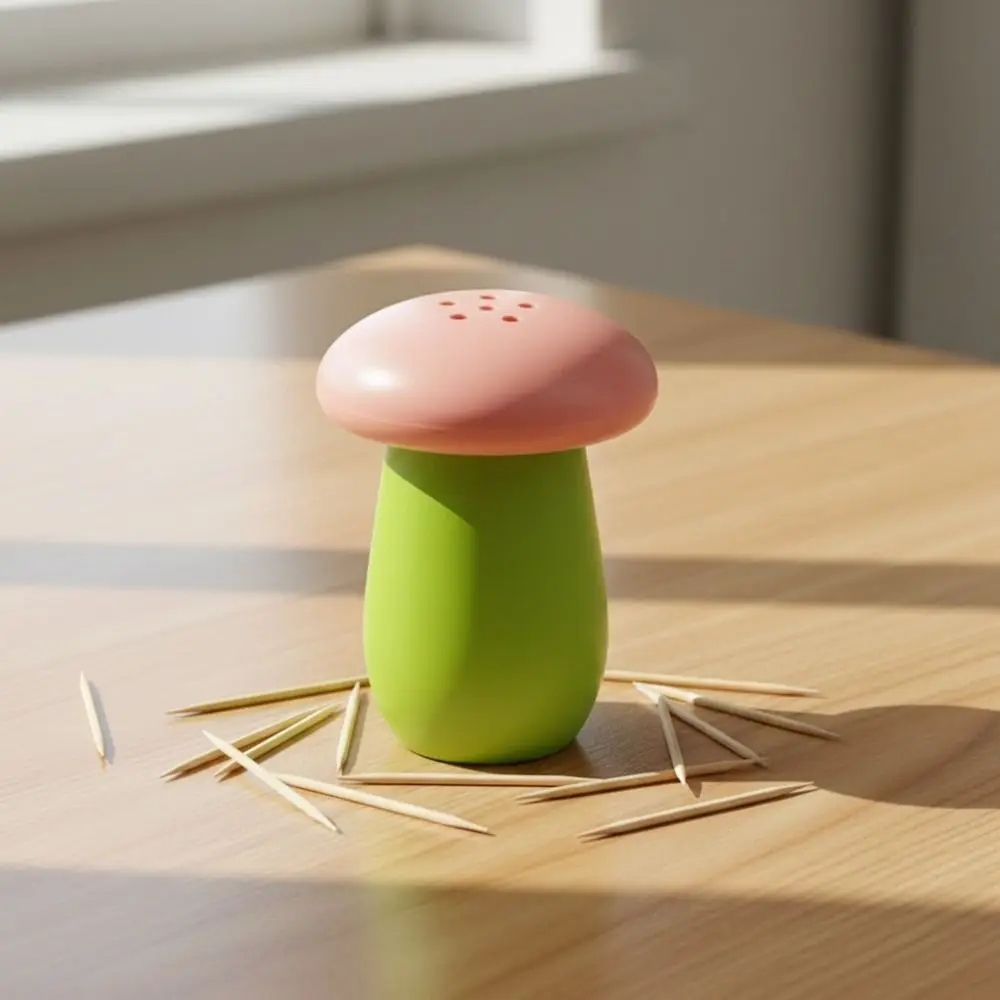 Cartoon Dopamine Mushroom Toothpick Box Color-blocked Dust-proof Toothpick Tube Sealed Drop-proof Desktop Ornament Dinning Table