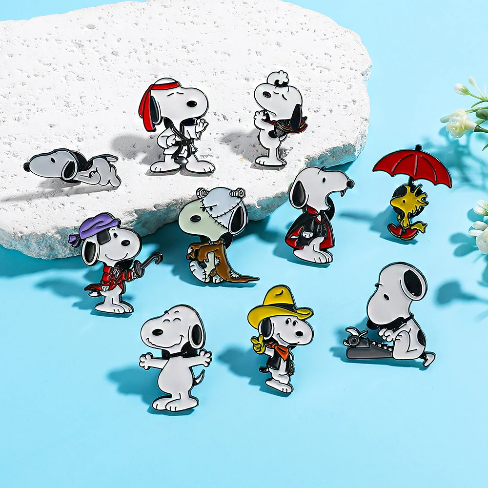 10Pcs Kawaii Cartoon Dog Enamel Pin Set Pirate Vampire Karate Themed Metal Lapel Brooch Badge for Backpack Hat Clothes Decoratio