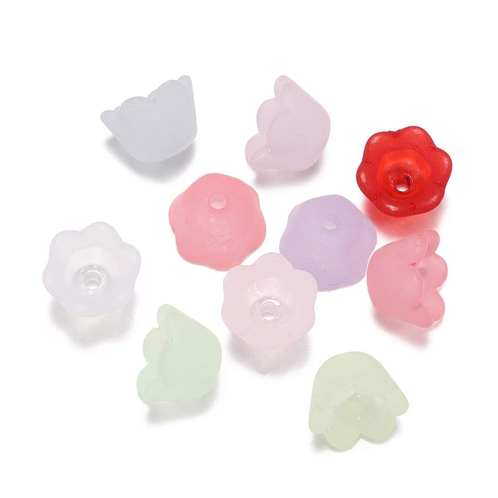 50pcs 6.5X9.5mm Acrylic Frosted Bell Orchid Beads Flowers Spacer Bead for Jewelry Making DIY Bracelets Earrings Accessories