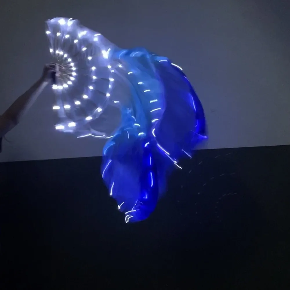 Multi Color Luminous Dance Fan Classical Battery Powered Long Silk Fan with LED Lights Glowing Stage Performance Fan Music Disco