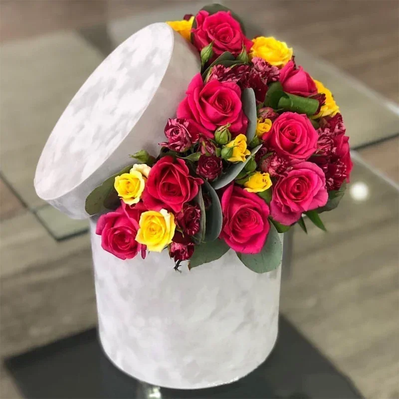 3Pcs/Set Round Shape Velvet Gift Box Florist Flower Holder Bucket Gift Packaging Box Bouquet Packaging Box Party Wedding Supply