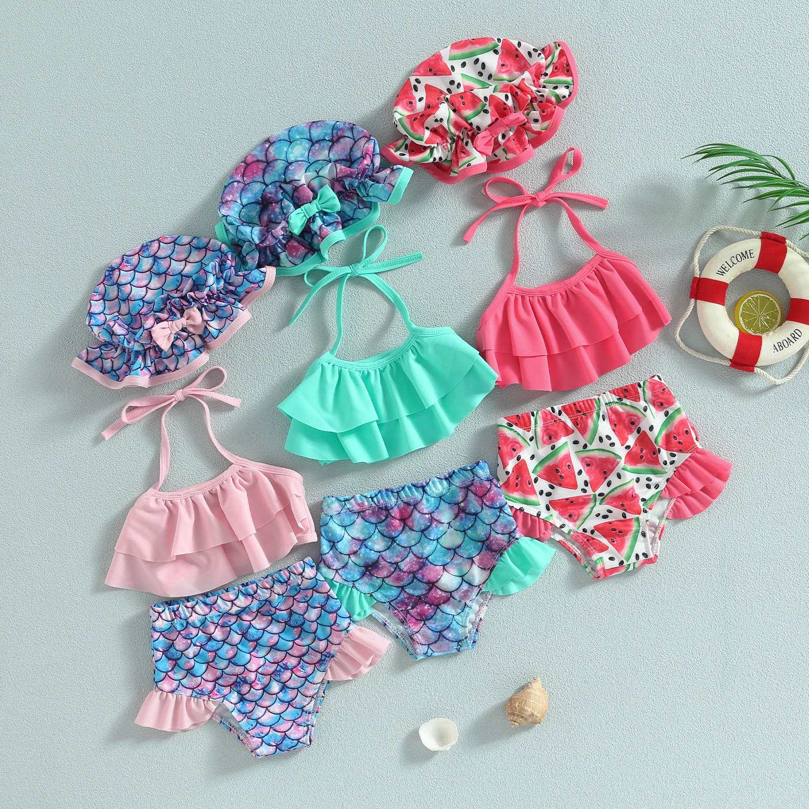 Yiiciovy Sweet Baby Kids Bikini dziewczęce zestaw strój kąpielowy bez rękawów wiszące szyi kamizelka plaża basen szorty stroje kąpielowe z