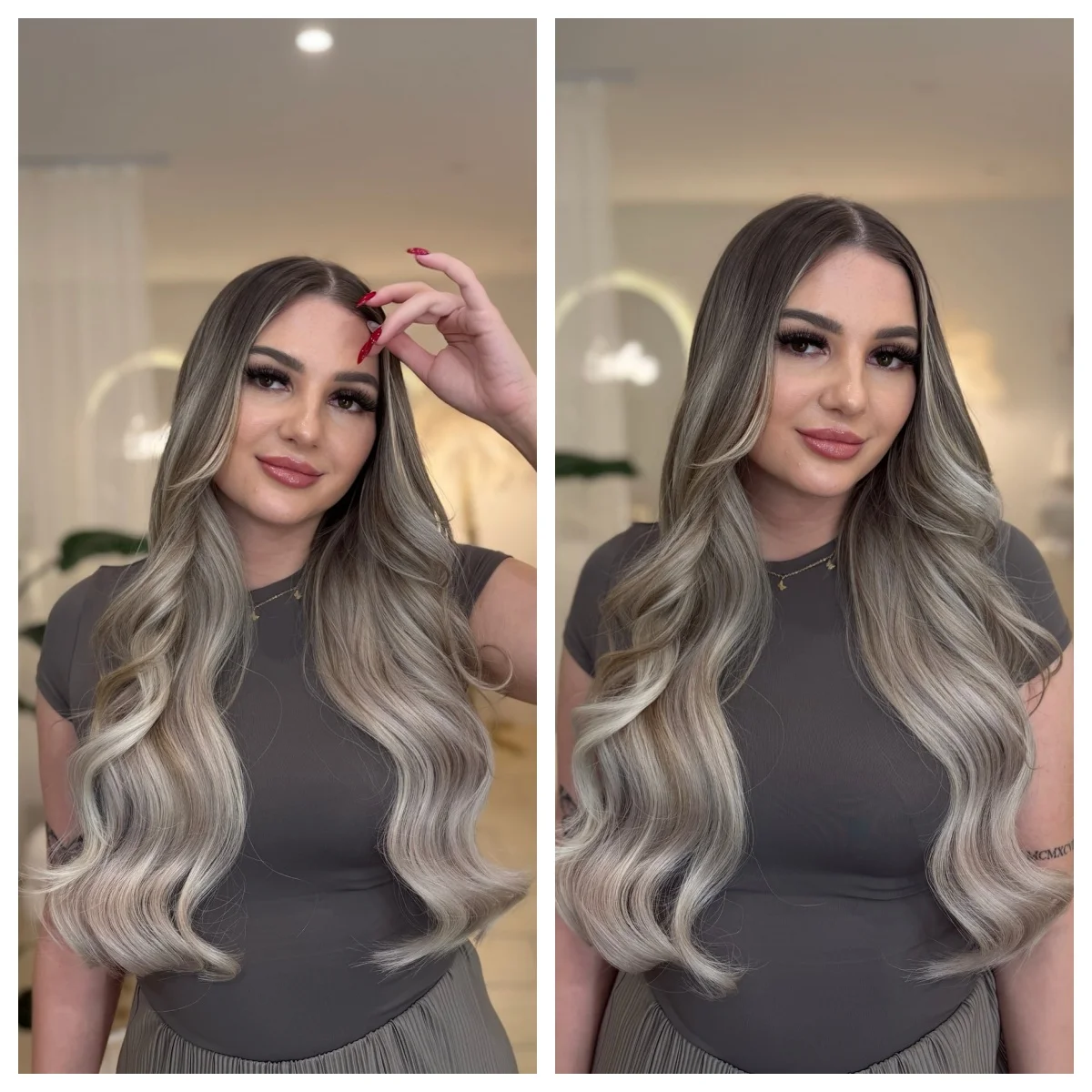 

Ombre Grey Wig Natural Looking Lace Frontal Synthetic Wigs women's cosplay long Body wavy High Quality Wig