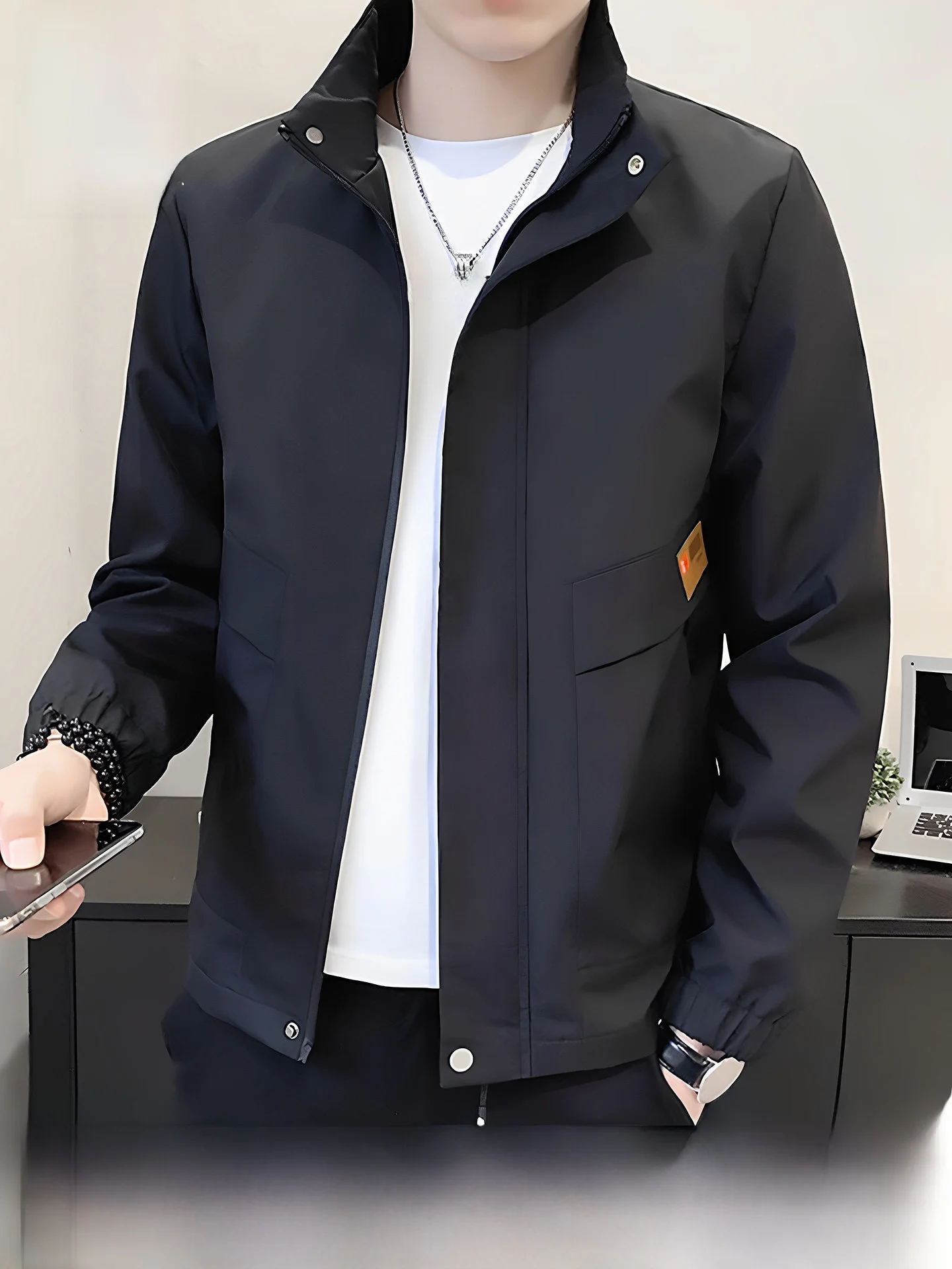 

Men's 2026 New Spring Thiened Fce Lined Casual Stand Collar Windproof Jaet Outerwear Faion Urban Sle Polyester