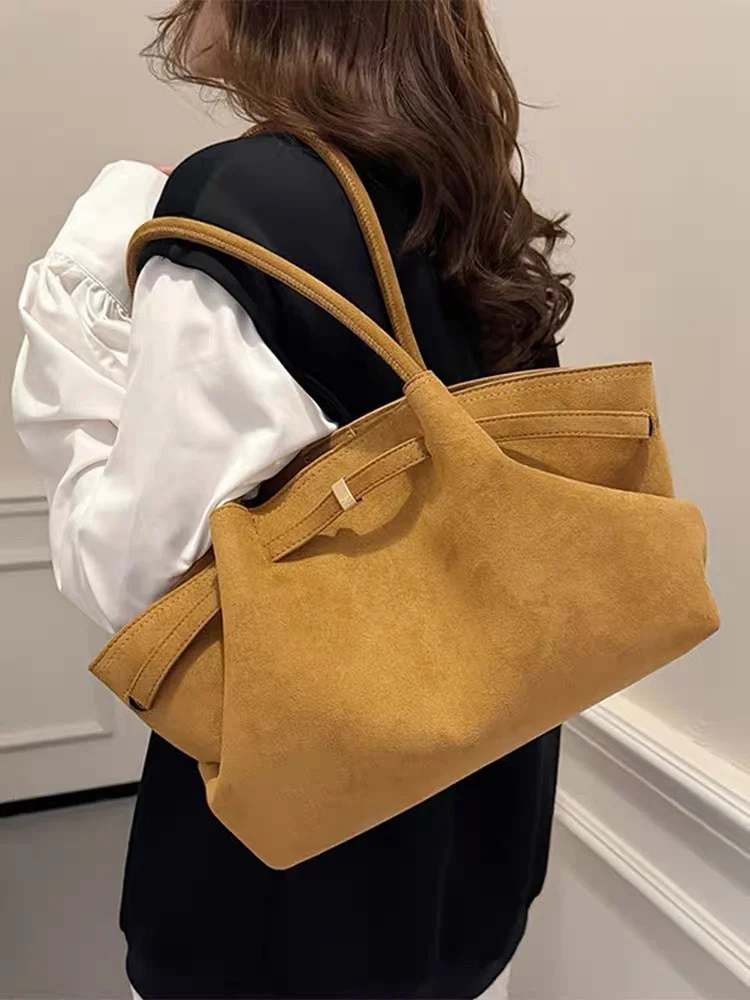 Fashion Large Capacity Faux Suede Tote Bag Designer Belts Handbags Maillard Women Shoulder Bags Trend Autumn and Winter Big Bag