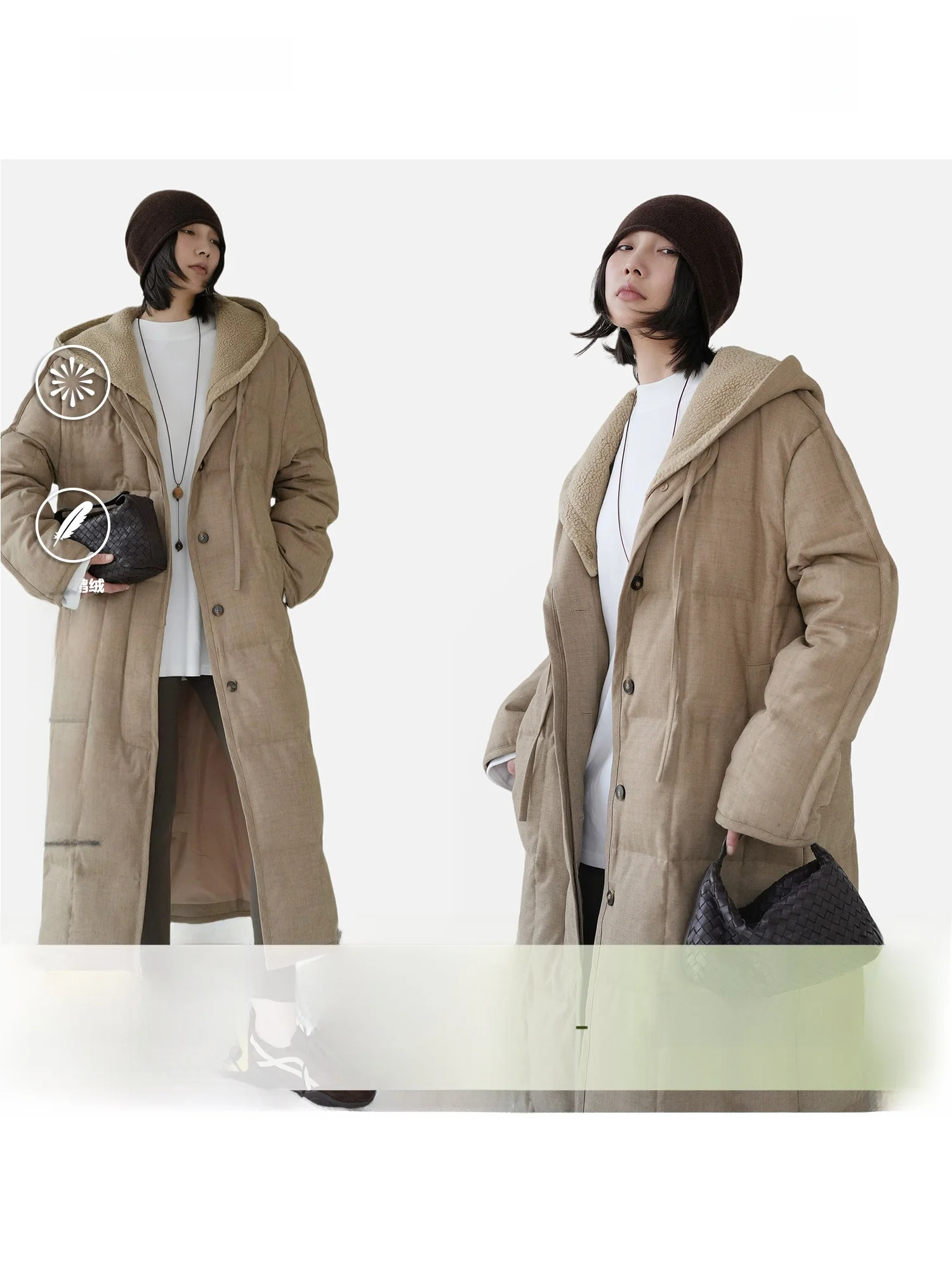 

Azhu 2024 New Long Hooded down Jaet Women's 90 White Du Feather Coat Warm Winter Outerwear Zipper Closure Color